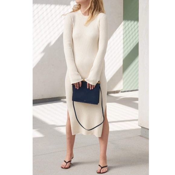 AYR The Crowd Pleaser Ribbed Knit Midi Dress Women’s Size XS Long Sleeve Cream - Picture 1 of 8